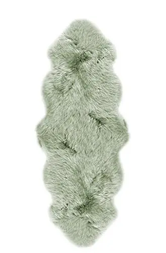 Produktbild: -LUXOR- living Lammfell Schaffell Echt, Fellteppich, Schaffell Teppich, Bettvorleger Schlafzimmer Echtfell, 50 mm Florhöhe, 60 x 160 cm Salbei