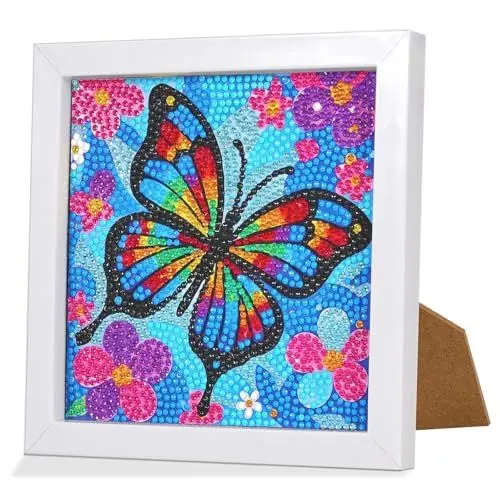 Produktbild: Luxoraiova 5D Diamant Malerei Set mit Schmetterling, DIY Kunsthandwerk für Kinder & Erwachsene, Komplettes Set mit Rahmen, Kreatives Geschenk für Mädchen und Jungen (15x15 cm)