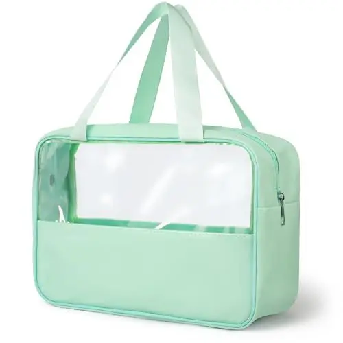Produktbild: Luxoraiova Kosmetiktasche Durchscheinend, Kulturtasche Damen, Tragbare Kulturbeutel Herren, Flugzeug PVC Waschtasche Damen Wasserdicht, Kulturtaschen für Männer, Frauen, Familie (Grün)