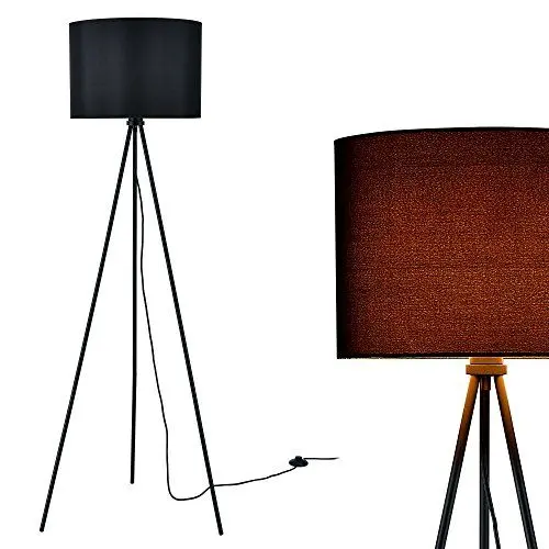 Produktbild: lux.pro Stehleuchte 1 x E27 Sockel 150cm Stoffschirm Schwarz Schirm und Dreifuß Stehlampe