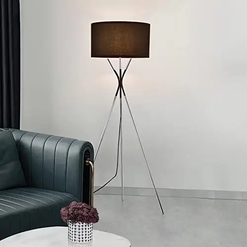 Produktbild: lux.pro Stehleuchte Athlone Standlampe Dreibeinstativ aus Metall Flurlampe 145 cm Stoffschirm Innenbeleuchtung Wohnzimmer 1xE27 mit Fußschalter