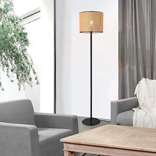 Produktbild: lux.pro Stehleuchte Helens 154 x 30 cm Bodenlampe für Wohnzimmer Büro Schlafzimmer 1-flammig Leselampe Schwarz/Beige