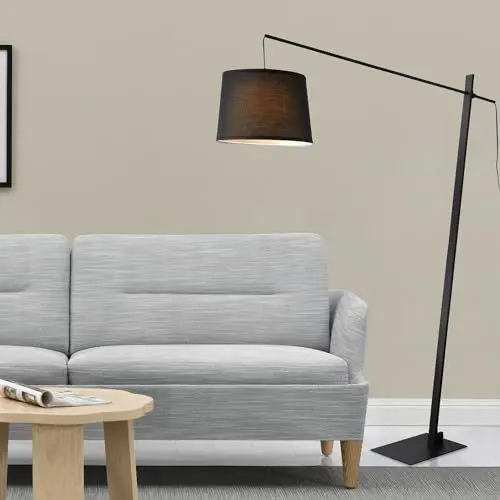 Produktbild: lux.pro Stehleuchte Nesna Stehlampe 1-flammig Flurlampe dekoratives Design Textil Lampenschirm 1xE27 für Wohn- und Schlafzimmer 185cm Schwarz