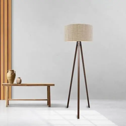 Produktbild: lux.pro Stehlampe Newport 1-flammig Tripod Lampe für Wohnzimmer 140 cm hoch Stehleuchte Standleuchte für innen mit Stoffschirm Hellbraun