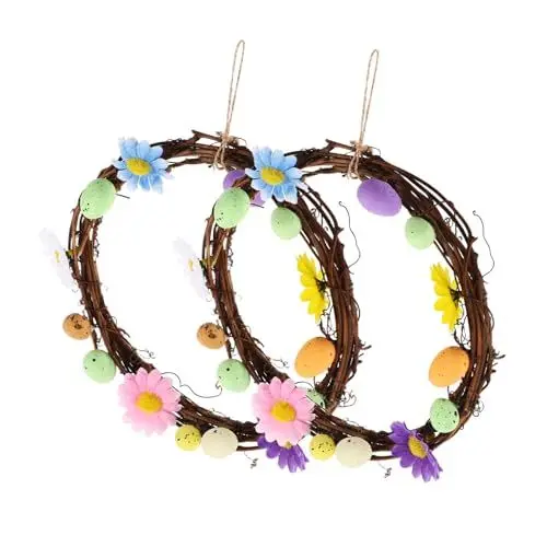 Produktbild: Luxshiny 2stücke Künstliche Ostern Mit Bunten Eiern Dekorative Türkränze Für Ostern Und Haustürdekorationen Schaffung Festlichen
