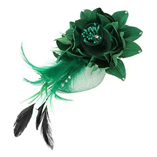 Produktbild: Luxshiny Feder Blume Brosche Stifte Frauen Fascinator Haarspange Tee Party Hochzeit Derby Cocktail Haarnadeln (Grün)