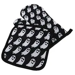 Produktbild: Luxshiny Halloween Backofen Mitts- Topf Pad- Wärme Beständig Geist Handschuhe Anti- Skid Ofen Handschuhe BBQ Kochen Handschuhe für Kochen Backen Grillen Grill Topflappen (Schwarz)
