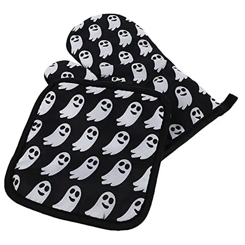 Produktbild: Luxshiny Halloween Backofen Mitts: Wärme Beständig Geist Handschuhe Anti- Skid Ofen Handschuhe für Kochen Backen Grillen Grill Topflappen (Schwarz)