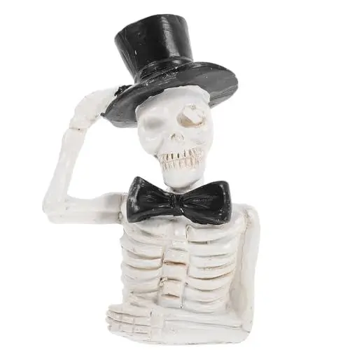 Produktbild: Luxshiny Mini-Skelett Mit Schwarzem Zylinder Niedliche Skelettfigur Winzige Harzstatue Halloween-Miniatur Für Tischdekoration Zu Hause Gothic