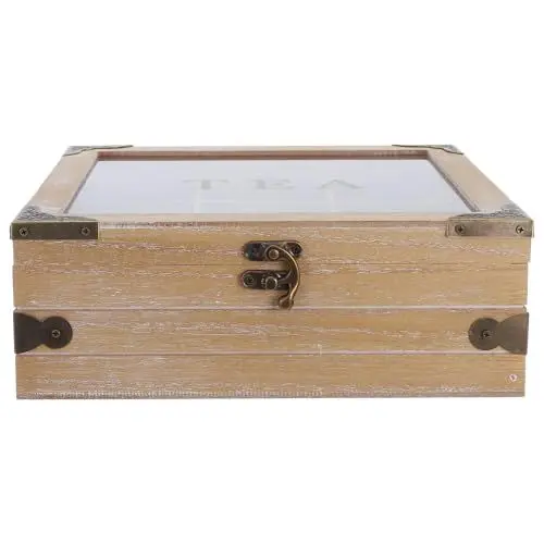Produktbild: Luxshiny Teebeutel Aufbewahrungsbox Aus Holz Mit Glasdeckel Teekiste Mit Fächern Zur Optimalen Teesorten-Organisation Stabil Und Nachhaltig Für Kaffeepads Und Gewürze Geeignet