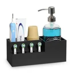 Produktbild: Luxspire Elektrisch Zahnbürstenhalter, 7 Fächer Harz Zahnbürstenhalterung Zahnbürsten Organizer mit 4 Zahnbürstenköpfe Halter Kompatibel mit Oral B iO Philips Sonic Badezimmer Organizer, Schwarz