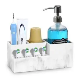 Produktbild: Luxspire Elektrisch Zahnbürstenhalter, 7 Fächer Harz Zahnbürstenhalterung Zahnputzhalter mit 4 Zahnbürstenkopf Halter Kompatibel mit io Philips Sonic, Zahnpastaständer Badezimmer Organizer, Kiesweiß