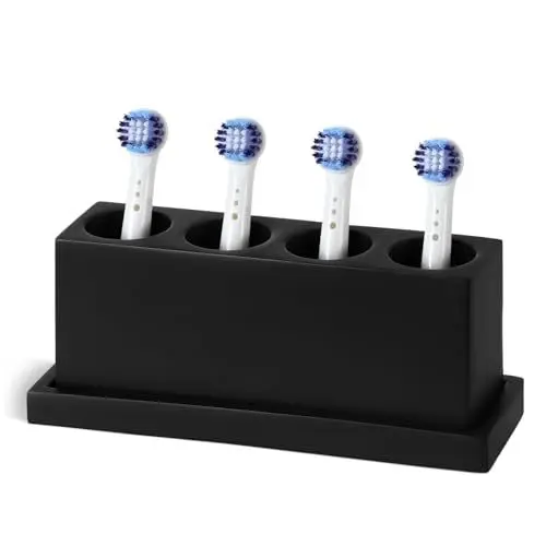 Produktbild: Luxspire Elektrisch Zahnbürstenköpfe Halter, 4 Fächer Harz Zahnbürstenhalter Aufsteckbürsten Halter Kompatibel mit Oral B iO Philips Sonic, Zahnputzhalter Zungenschaber Rasiererhalter, Mattes Schwarz