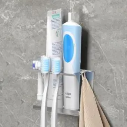 Produktbild: Luxspire Zahnbürstenhalter Wand, Zahnbürstenhalter Elektrische Zahnbürste 6 Schlitze Kompatibel mit Oral B iO Philips Sonic, Zahnputzbecherhalter Ohne Bohren für Badezimmer, Silber