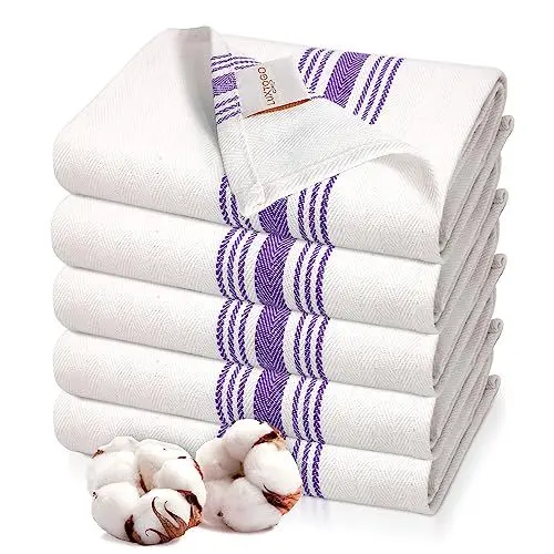 Produktbild: LUXTOGO®️-Geschirrtücher Baumwolle Set,100% Baumwolle Küchentücher Ringgesponnene Fischgrätenmuster Extra Dicker 250g/m²Geschirrhandtücher-50x70cm Küchenhandtücher für Küche,Restaurant(Lilac,Pack of5)