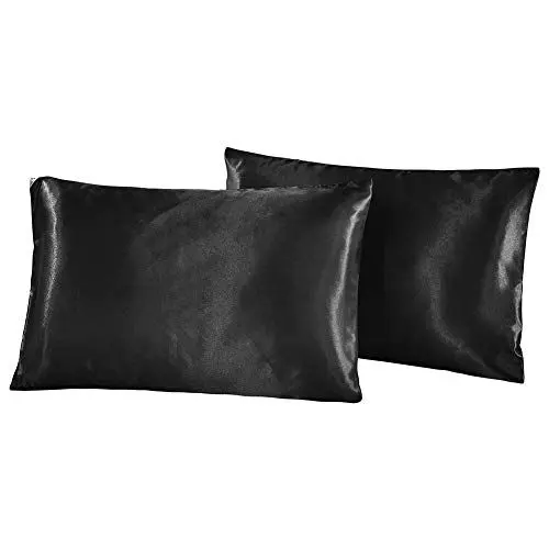 Produktbild: Luxuriöser, weicher, seidiger Satin-Kissenbezug, schwarzer Bettwäsche-Kissenbezug mit Reißverschluss, US-Standardgröße 51 cm x 66 cm (US-King(51 * 102 * 2) cm)