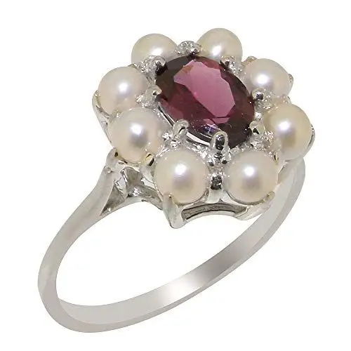 Produktbild: Luxus Damen Ring Solide Sterling Silber 925 mit Granat und Perle - Größe 55 (17.5) - Verfügbare Größen : 47 bis 68