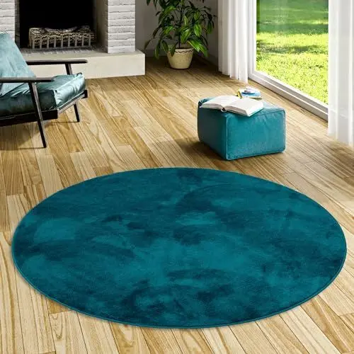Produktbild: Luxus Super Soft Hochflor Langflor Teppich Rund Flauschig Weich Wohnzimmer Schlafzimmer Melia Petrol