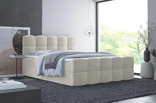 Produktbild: Luxusbetten24 Boxspringbett Cozy Bouclé 180x200 Doppelbett Polsterbett Bett ohne Topper | Bezug: Bouclé | Farbe: Beige | Härtegrad: