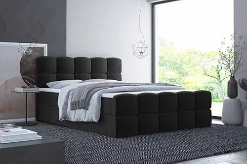 Produktbild: Luxusbetten24 Boxspringbett Cozy Samt 140x200 Doppelbett Polsterbett Bett ohne Topper | Bezug: Samt | Farbe: Schwarz | Härtegrad: