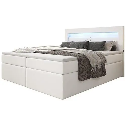 Produktbild: Luxusbetten24 Boxspringbett Repos 180x200 Doppelbett Polsterbett Bett mit LED und USB | Bezug: | Farbe: Weiß | Härtegrad: H3 (70-100kg)