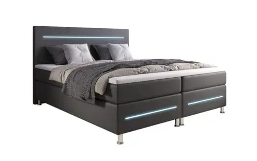 Produktbild: Luxusbetten24 Boxspringbett Sejour 180x200 Doppelbett Polsterbett Bett mit LED-Beleuchtung | Bezug: | Farbe: Grau | Härtegrad: H3 (70-100kg)