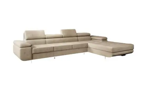 Produktbild: Luxusbetten24 Designer Sofa Calvera Maxi mit Stauraum und Schlaffunktion | Bezug: Samt | Farbe: Beige | Stellvariante: Rechts