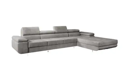 Produktbild: Luxusbetten24 Designer Sofa Calvera Maxi mit Stauraum und Schlaffunktion | Bezug: Samt | Farbe: Grau | Stellvariante: Rechts