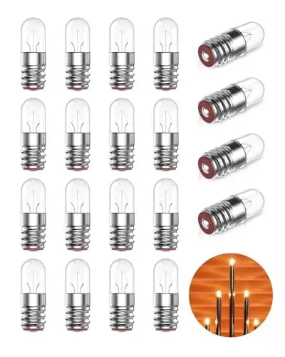 Produktbild: Luxvista E5 1W 12V, Lampen für Ersatzbirne E5/E5.5 12V, Lichterkette Schwibbogen Dimmbar Warmweiss 2400K Birnen für Lichterbogen Weihnachten, Weihnachtspyramide Kerzen (20 Stück)