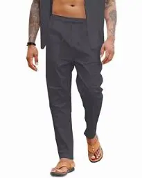 Produktbild: LUYANA Herren Leinenhose Lang Leichte Sommerhose Casual Loose Fit Freizeithose Dunkelgrau L