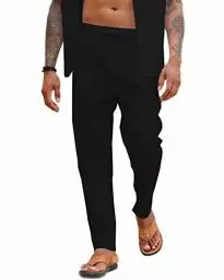 Produktbild: LUYANA Leinenhose Herren Hose Lang Freizeithose Strandhose Sommer Leichte Hose Schwarz 3XL