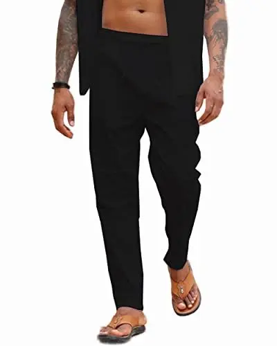 Produktbild: LUYANA Leinenhose Herren Hose Lang Freizeithose Strandhose Sommer Leichte Hose Schwarz 3XL