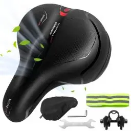 Produktbild: LUZOON Fahrradsattel Fahrrad Sattel Gel Fahrradsitz Ergonomisch Fahrrad Sattel Tourensattel mit wasserdichte Abdeckung Sattel Atmungsaktiver MTB Sattel für Herren Damen Bequem (Rot, Einheitsgröße)