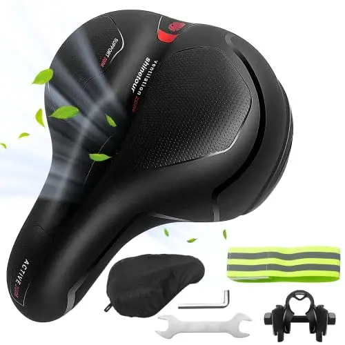 Produktbild: LUZOON Fahrradsattel Fahrrad Sattel Gel Fahrradsitz Ergonomisch Fahrrad Sattel Tourensattel mit wasserdichte Abdeckung Sattel Atmungsaktiver MTB Sattel für Herren Damen Bequem (Rot, Einheitsgröße)