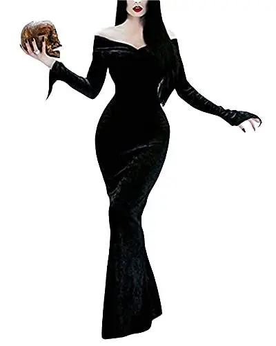 Produktbild: LVCBL Damen Halloween Karneval Samt Partykleid Kostüm Cosplay Outfit Maxi Kleid Schwarz S