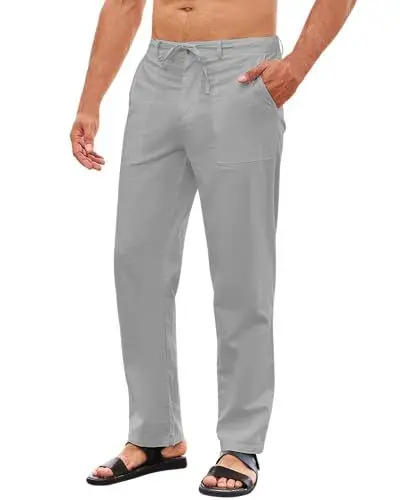 Produktbild: LVCBL Leinenhosen Herren Lang Sommerhose Leicht Freizeithose Hellgrau XL