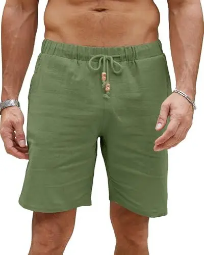 Produktbild: LVCBL Herren-Shorts Leinen Sommer Leinen Lässige Kurz Freizeit Strandshorts Armee grün L