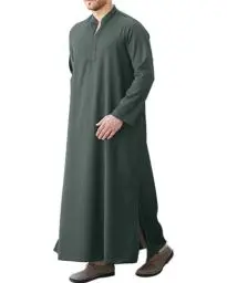 Produktbild: LVCBL Herren Kaftan Nachthemd Knopf Herren V-Ausschnitt Loungewear Bademäntel Langarm Robe Tunika Hemd mit Kapuze Grau L