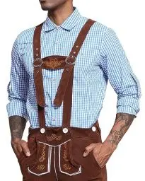 Produktbild: LVCBL Trachtenhemd Slim fit Herren kariert Hemd Freizeithemd Langarmhemd Hemd Bestickt Baumwolle für Oktoberfest Karneval Business Freizeit Hellblau XL