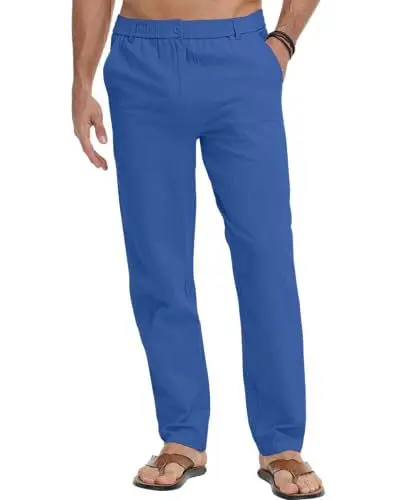 Produktbild: LVCBL Herren Lässige Leinenhose Kordelzug Sommer Strandhose Blau XL