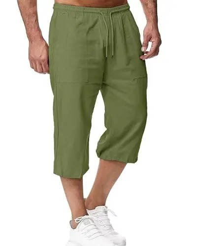 Produktbild: LVCBL Herren Sommer Einfarbig Freizeit Shorts Loose Fit Strand Shorts Armee Grün XL