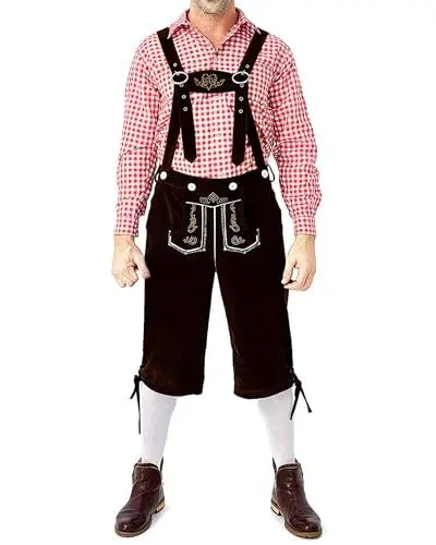 Produktbild: LVCBL Herren Lederhose Trachtenlederhose ，Trachtenhose Kniebund Lang Dunkelbraun L