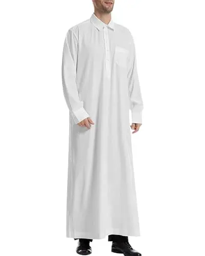 Produktbild: LVCBL Islamische Kleidung Herren Kaftan Lang Muslim Thobe Weiß 3XL
