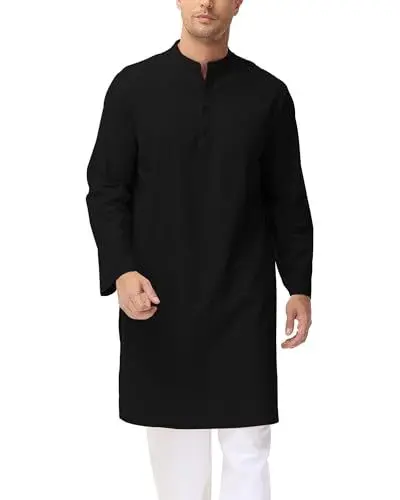 Produktbild: LVCBL Kaftan Herren Islamische Kleidung Herren Lange Ärmel Retro Thobe Schwarz 2XL