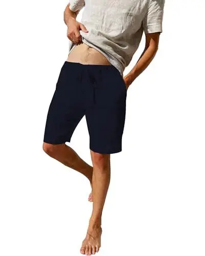Produktbild: LVCBL Lässige Leinenshorts für Herren mit Kordelzug Sommer Strandshorts Navy XL