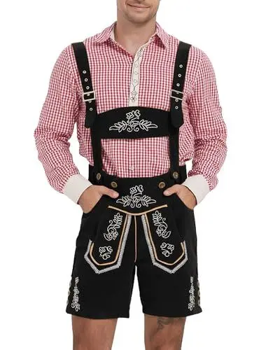Produktbild: LVCBL Lederhose Herren Tracht Kurz Trachtenhose Oktoberfest mit Hosenträger Schwarz L