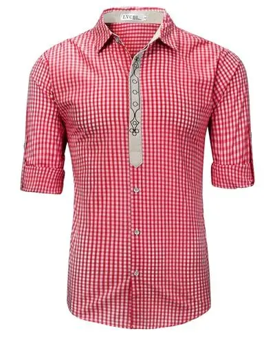 Produktbild: LVCBL Oktoberfest Herren Outfit Trachtenhemd Herren Kariertes Langarmhemd Rot M