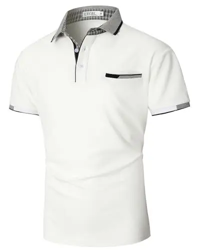 Produktbild: LVCBL Poloshirts für Herren Kurzarm Atmungsaktives Männer Tennis Sommer Knopfleiste Weiß L
