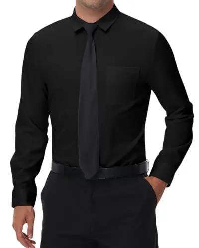 Produktbild: LVCBL Schwarzes Hemd Langarmhemd Herren Freizeithemden Pure Langarm Anzug Hemd Schwarz XL