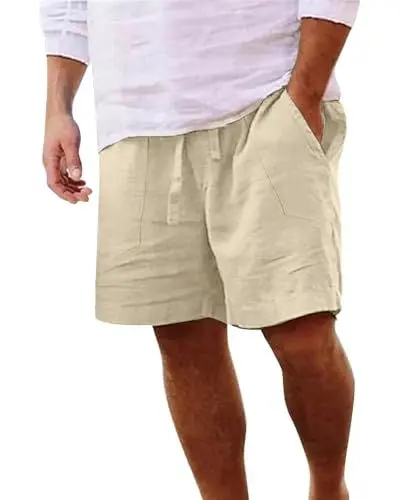 Produktbild: LVCBL Shorts Herren Kurze Hosen Leinen Sommer Strand Shorts Loose Fit Khaki M
